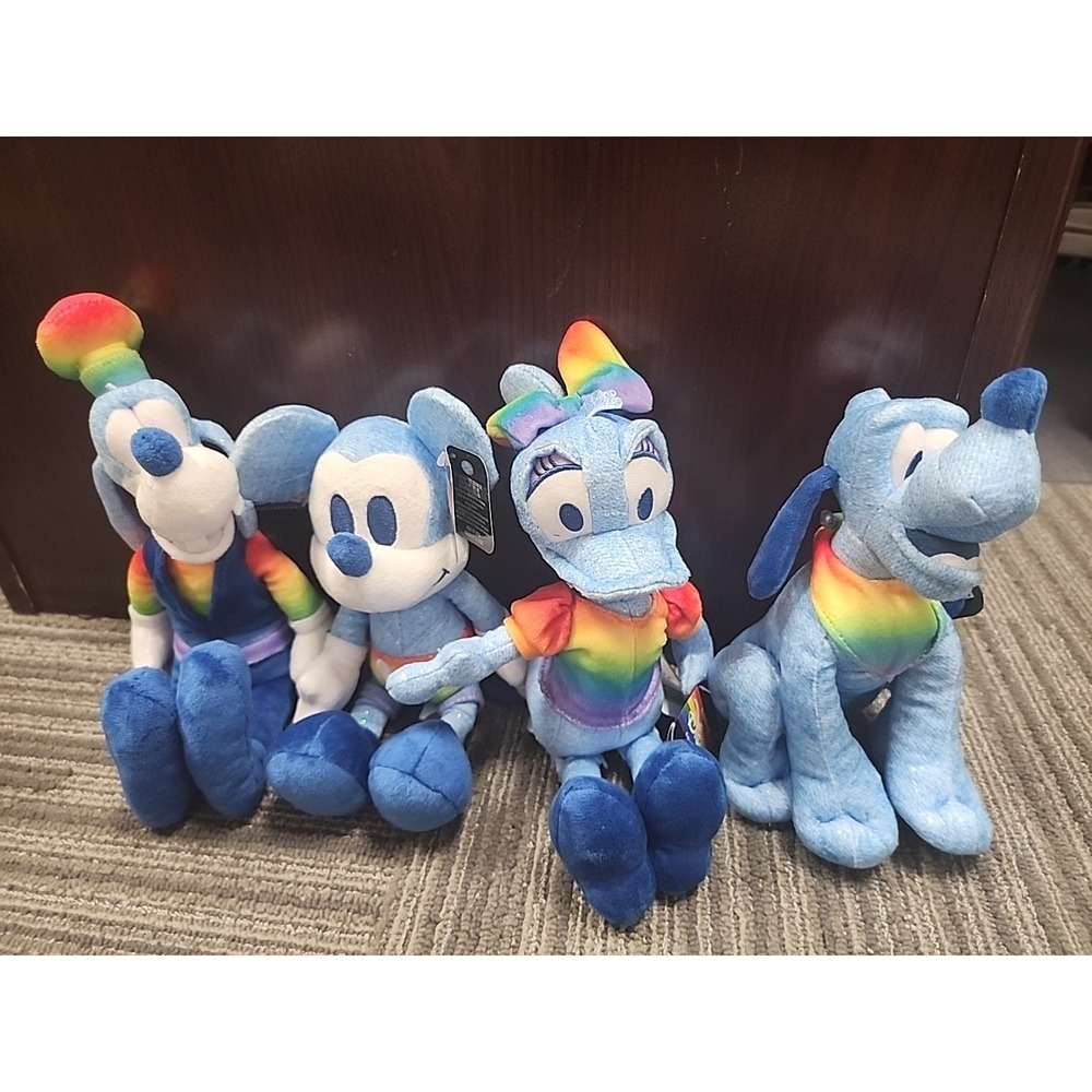 Disney Rainbow Mickey Mouse,‎ Daisy, Pluto & Goofy 11"Plush New